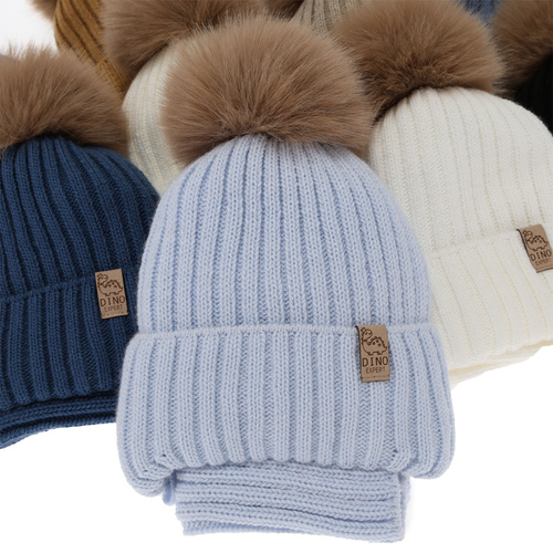 Winterset für Jungen: Mütze und Schlauchschal, mit Bommel, Weiß, Bagil