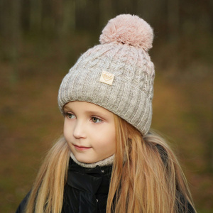 Winterset Mädchen: Mütze und Schlauchschal mit Bommel Beige Zendaya