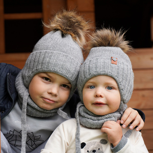 Winterset Jungen: Mütze und Schlauchschal mit Bommel Blau Dominik