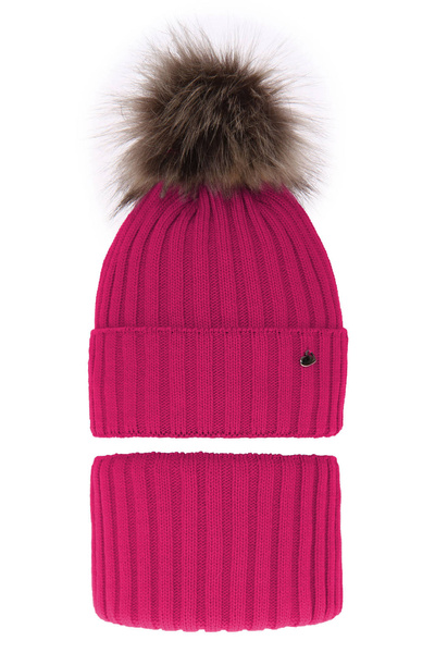Winterset Mädchen: Mütze und Schlauchschal mit Bommel Rosa Wilma