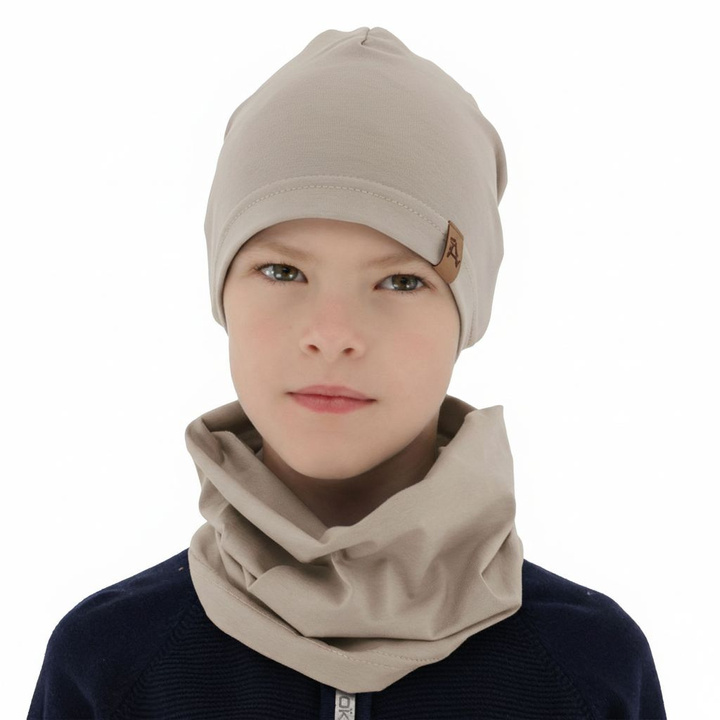 Herbst und Frühlingsset Jungen: Mütze und Schlauchschal Beige Griffin