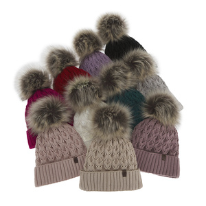 Wintermütze Damen mit Bommel Schwarz Katty