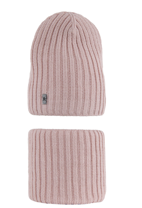 Winterset Mädchen: Mütze und Schlauchschal mit Bommel Rosa Amfora