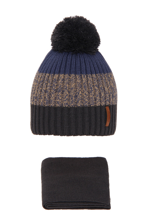 Winterset Jungen: Mütze und Schal mit Bommel Grau Polo