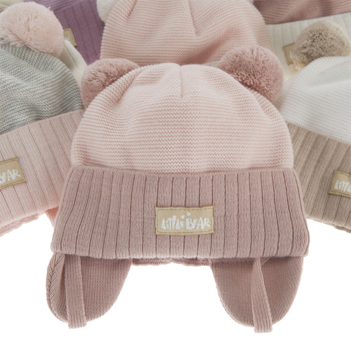 Herbst und Frühlingsmütze für Mädchen mit zwei Bommeln Rosa Karotka