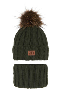 Winterset Jungen: Mütze und Schlauchschal mit Bommel Khaki Remes