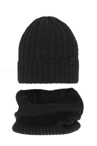 Winterset für Jungen: Mütze und Schlauchschal aus Merinowolle in Grau Kairo