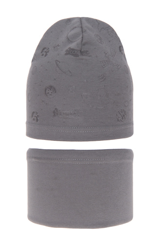 Herbst und Frühlingsset Jungen: Mütze und Schlauchschal Grau Kosmos