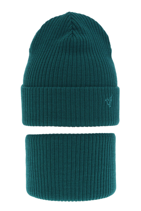 Winterset für Mädchen: Mütze und Schlauchschal in Grün Rosetta