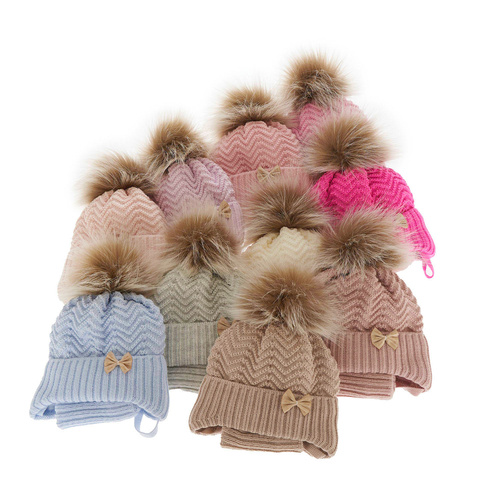 Winterset Mädchen: Mütze und Schlauchschal mit Bommel Weiß Chloe