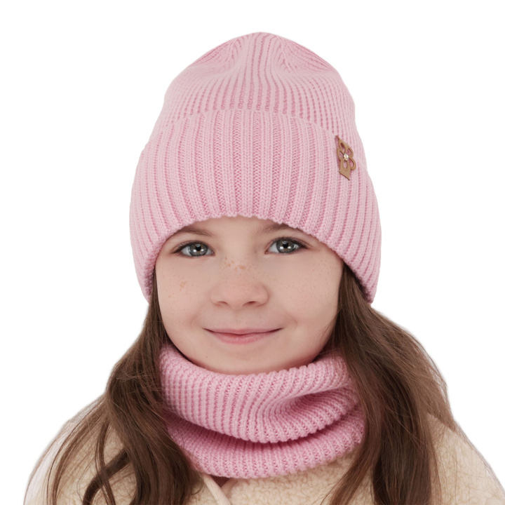 Winterset Mädchen: Mütze und Schlauchschal 100% extrafeine Merinowolle Rosa Nelita