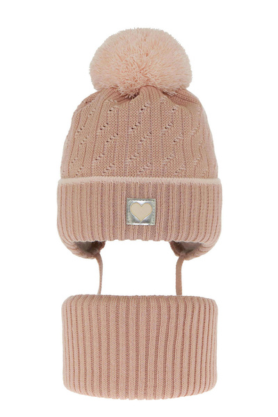 Winterset Mädchen: Mütze und Schlauchschal mit Bommel Rosa Natka