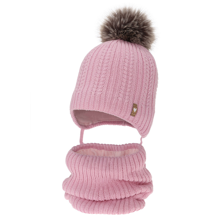 Winterset Mädchen: Mütze und Schlauchschal mit Merinowolle, Rosa, Muanda