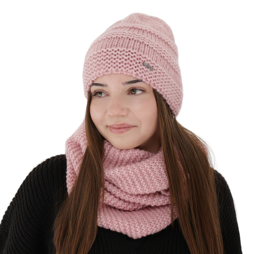 Winterset Damen: Mütze und Schlauchschal, rosa, mit Merinowolle, Driva
