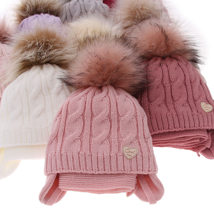 Winterset Mädchen: Mütze und Schal mit Bommel Rosa Morena