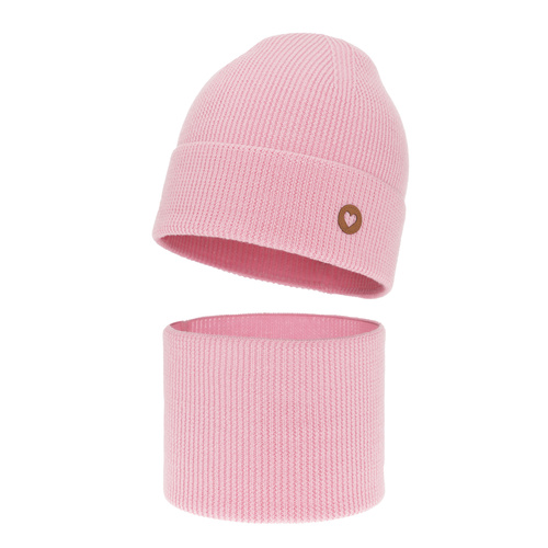 Herbst und Frühlingsset Mädchen: Mütze und Schlauchschal 100% extrafeine Merinowolle Rosa Brook