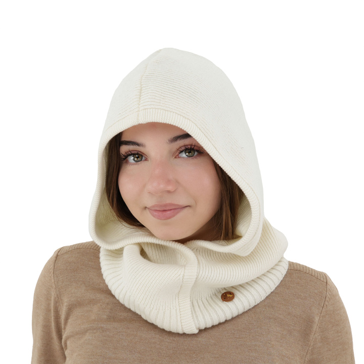 Sturmhaube Herbst, Winter, Damen, creme, Merinowolle mit Kaschmir, Kiruna