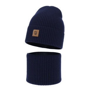 Herbst und Frühlingsset Jungen: Mütze und Schlauchschal 100%  Merinowolle Navy Blau Vanto