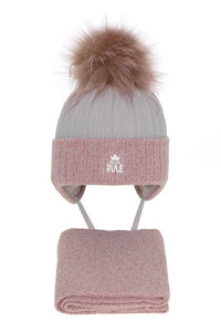 Winterset Mädchen: Mütze und Schal mit Bommel Rosa Sindi