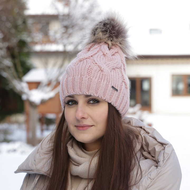 Wintermütze Damen mit Bommel Rosa Terri