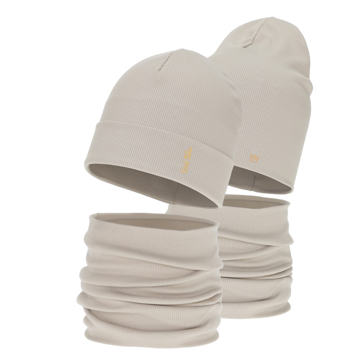 Herbst und Frühlingsset Mädchen: Mütze und Schlauchschal, beige, Baumwolle, Carina