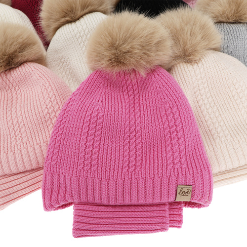 Mütze und Schlauchschal für Mädchen Winterset, rosa, 100% Merinowolle, mit Wollfleecefutter, gebunden Danielle