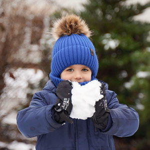 Winterset Jungen: Mütze und Schlauchschal mit Bommel Light Blau Puzel