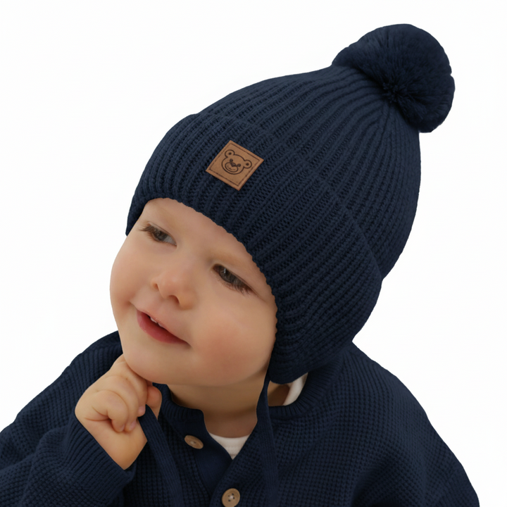 Wintermütze Jungen 100% extrafeine Merinowolle, gefüttert mit Wollfleece Navy Blau Tofik