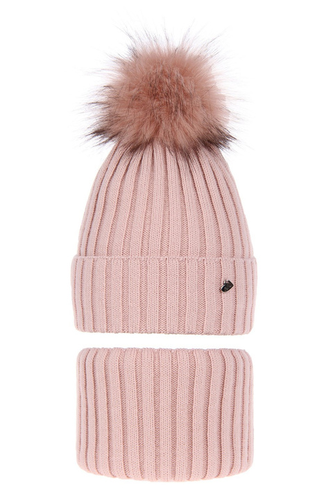 Winterset Mädchen: Mütze und Schlauchschal mit Bommel Rosa Wilma