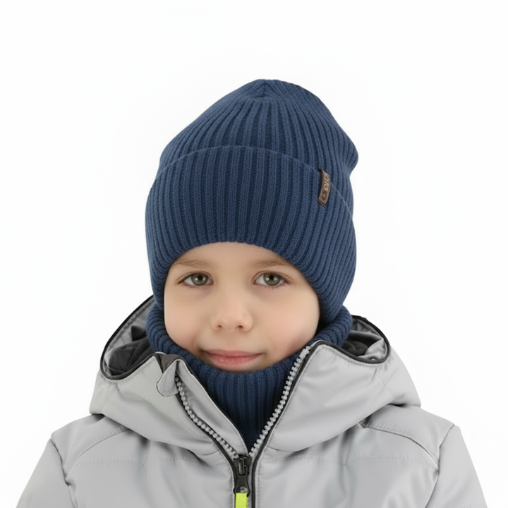 Winterset Jungen: Mütze und Schlauchschal, 100% Merinowolle, Blau, Gizmo