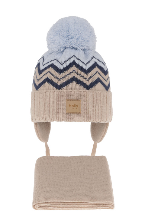 Winterset Jungen: Mütze und Schal mit Bommel Beige Marcus