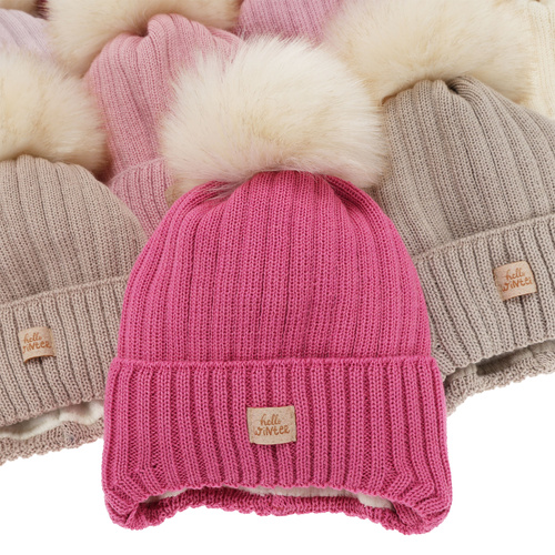 Wintermütze für Mädchen, rosa, mit Merinowolle, Basma