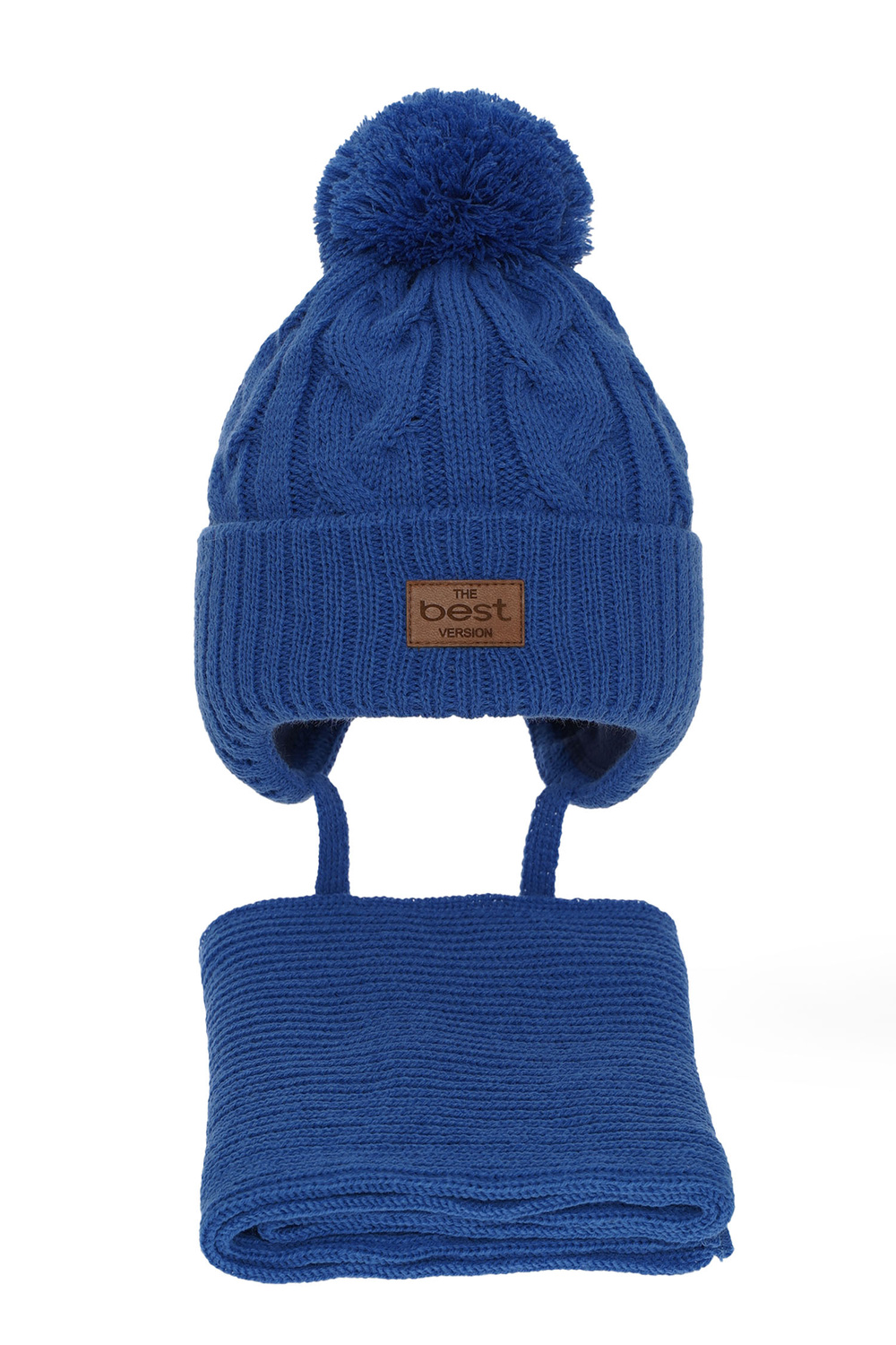 Winterset Jungen: Mütze und Schal mit Bommel Blau Remix