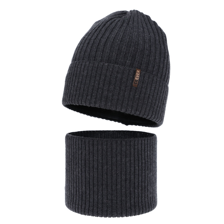 Winterset Jungen: Mütze und Schlauchschal, 100% Merinowolle, Grau, Gizmo