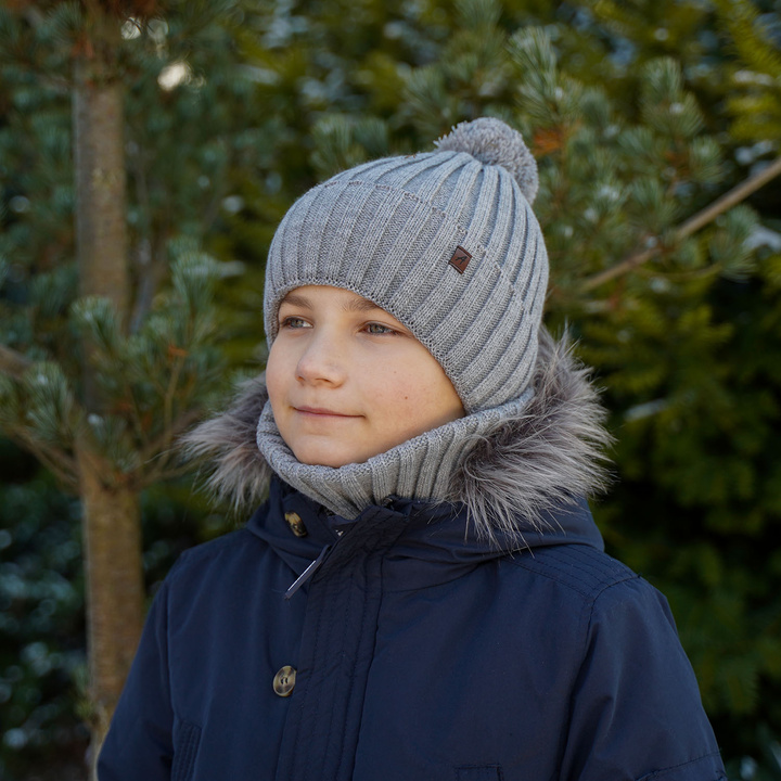 Winterset Jungen: Mütze und Schlauchschal mit Bommel Blau Wiliam
