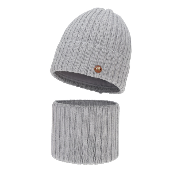 Winterset Mädchen: Mütze und Schlauchschal, beige, 100% Merinowolle, Baumwollfutter, Vanira