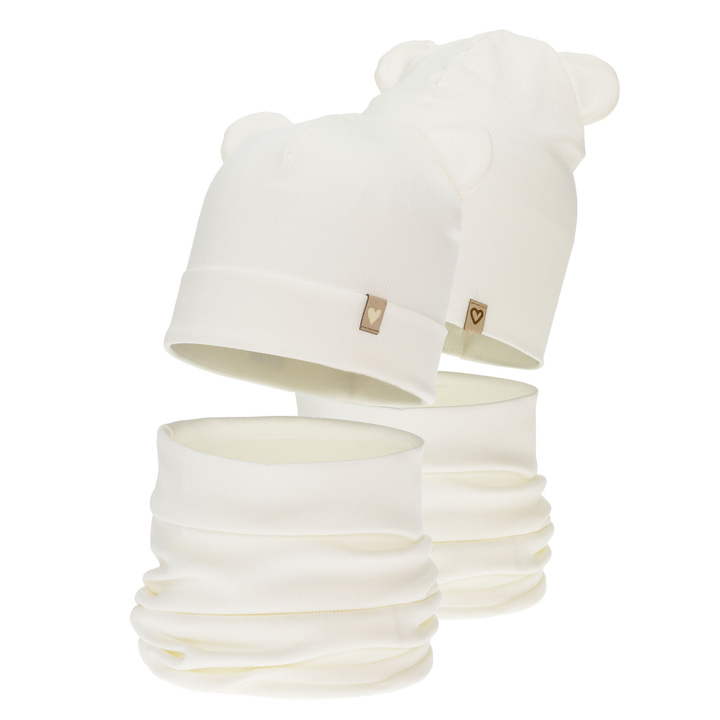 Herbst und Frühlingsset Mädchen: Mütze und Schlauchschal, cremeweiß, Baumwolle, Luminia