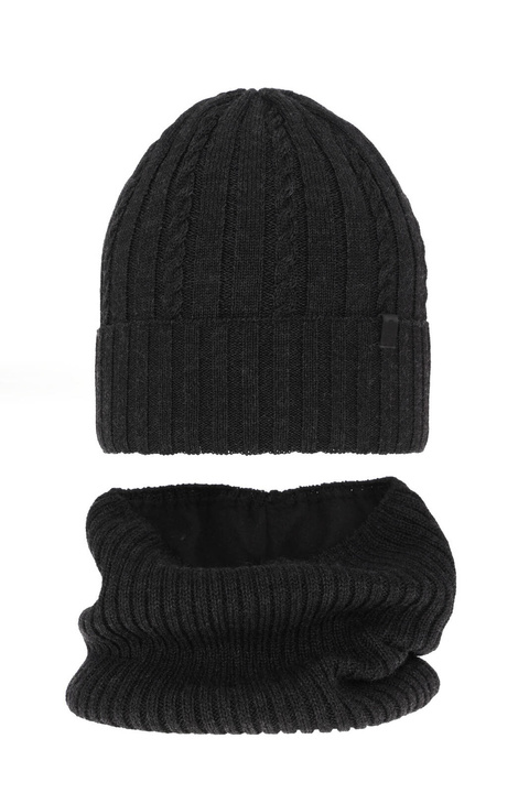 Winterset für Jungen: Mütze und Schlauchschal aus Merinowolle in Grau Kairo