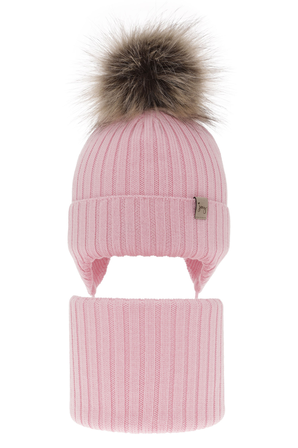 Winterset Mädchen: Mütze und Schlauchschal aus 100% extrafeiner Merinowolle in Rosa Junika