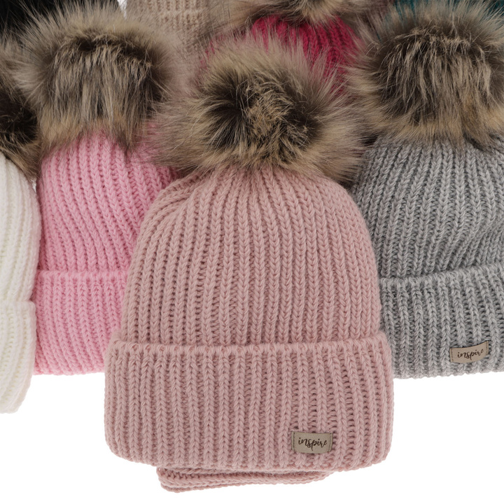 Winterset Mädchen: Mütze und Schlauchschal mit Bommel Rosa Willow