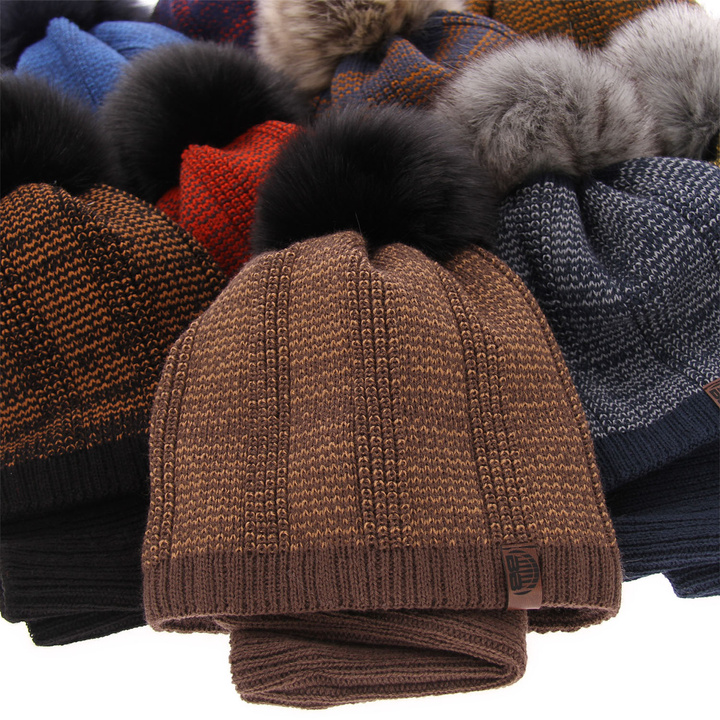 Winterset Jungen: Mütze und Schlauchschal mit Bommel Schwarz Harison