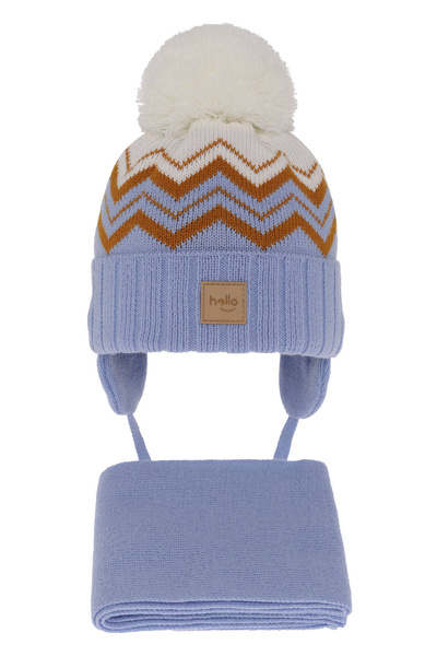Winterset Jungen: Mütze und Schal mit Bommel Blau Marcus
