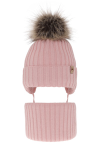 Winterset für Mädchen: Mütze und Schlauchschal mit Bommel in Rosa Louisa