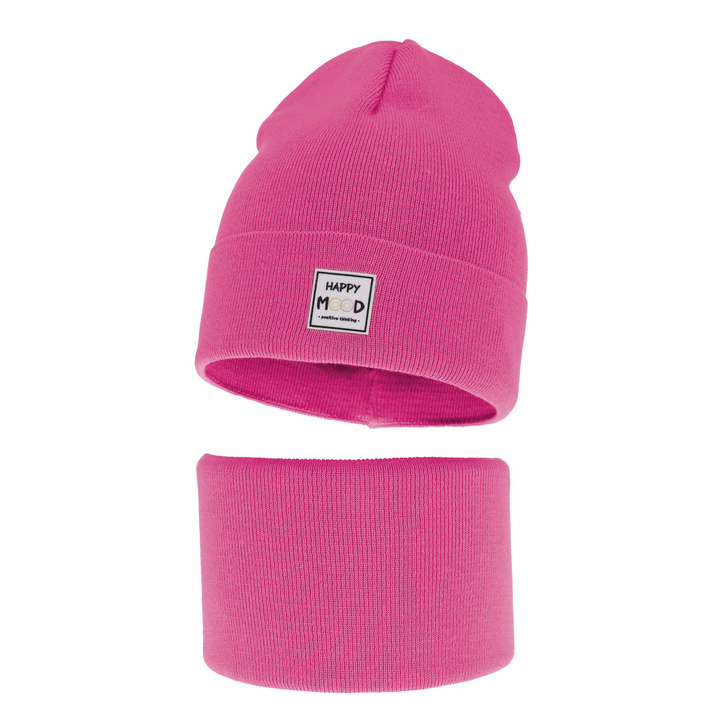 Herbst und Frühlingsset Mädchen: Mütze und Schlauchschal, mit Baumwolle, Rosa Mersila