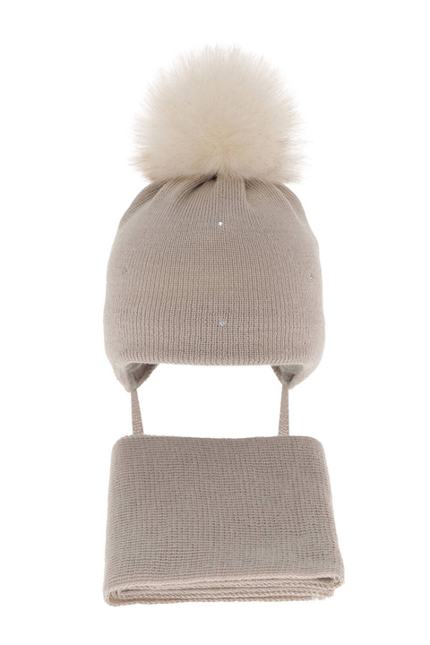 Winterset Mädchen: Mütze und Schal Merinowolle Beige Rosalina