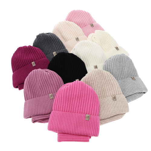 Winterset Mädchen: Mütze und Schlauchschal aus 100% Merinowolle, Rosa, Patricia