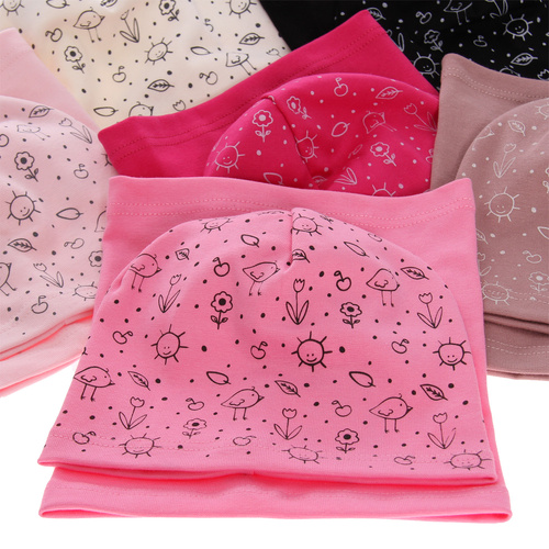 Herbst und Frühlingsset Mädchen baumwolle: Mütze und Schlauchschal Rosa Sesja