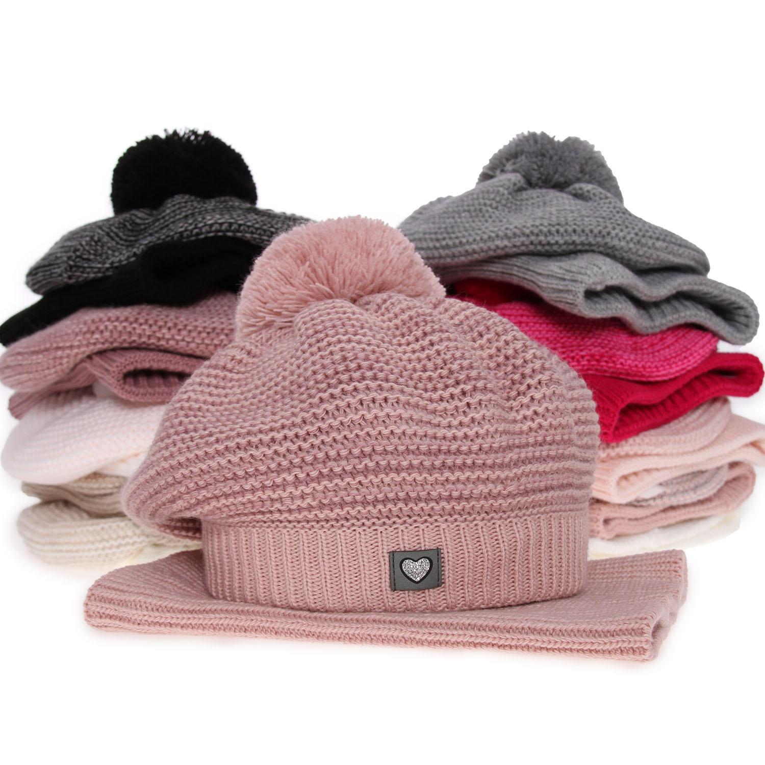 Winterset Mädchen: Mütze und Schlauchschal mit Bommel Rosa Lira