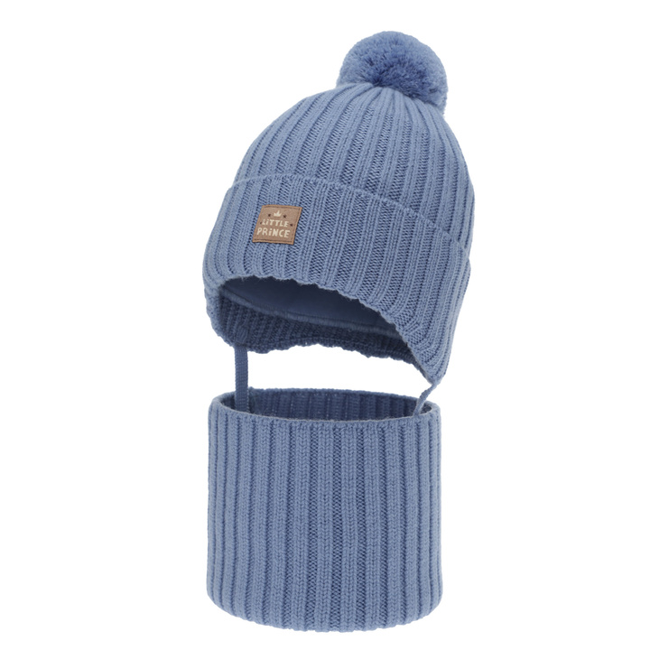 Winterset Jungen: Mütze und Schlauchschal, blau, 100% Merinowolle, Baumwollfutter, zum Binden, Masil