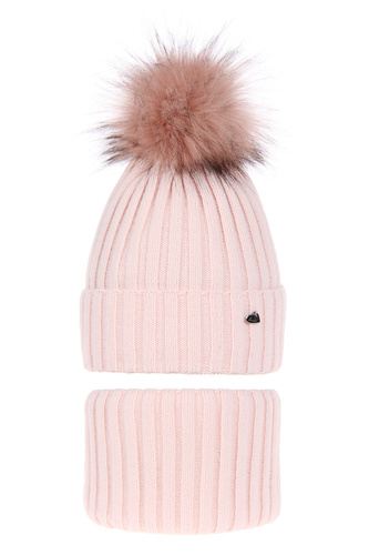 Winterset Mädchen: Mütze und Schlauchschal mit Bommel Rosa Wilma
